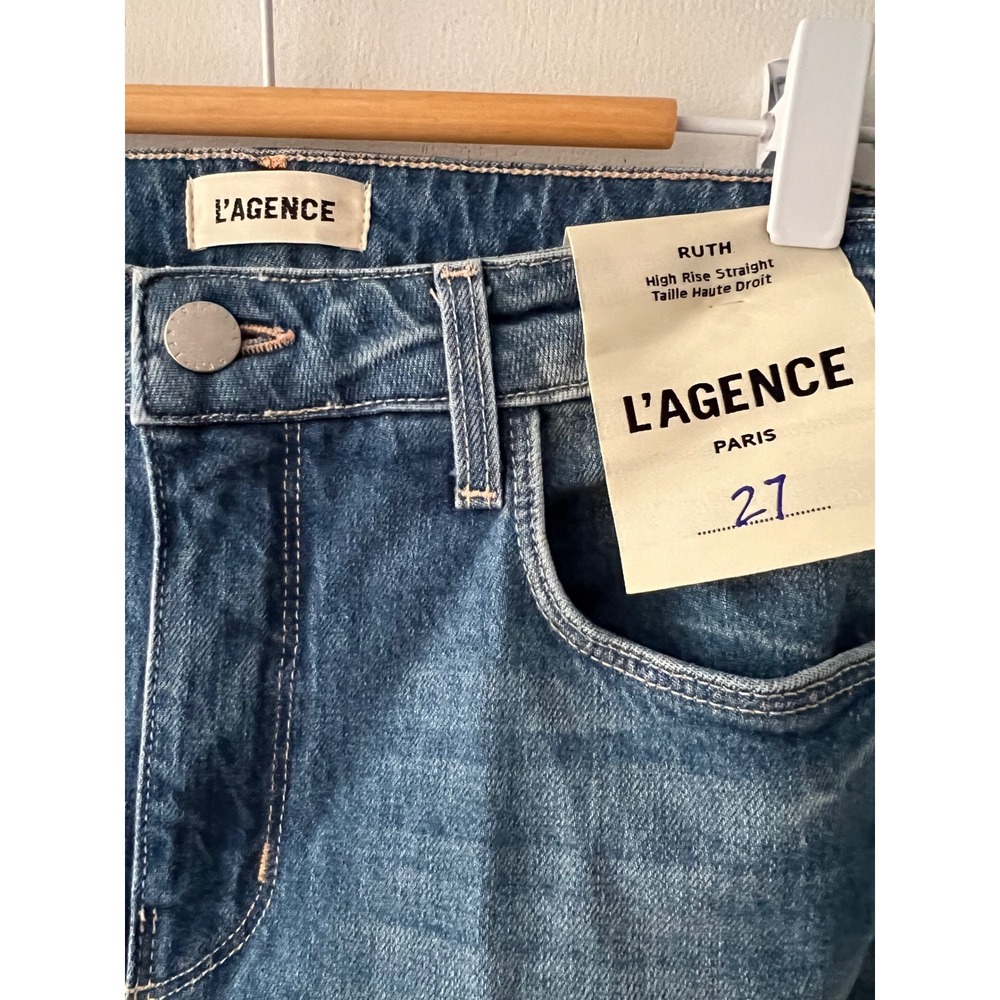 L'AGENCE Ruth High Rise Straight Leg Jeans Medium Wash Raw Hem Women Size 27 NEW